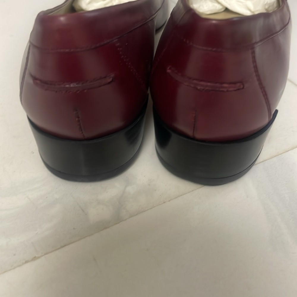 TALBOTS SQUARE TOE SLIP ON BUCKLE LEATHER SHOE MAROON/BURGUNDY - Picture 3 of 7